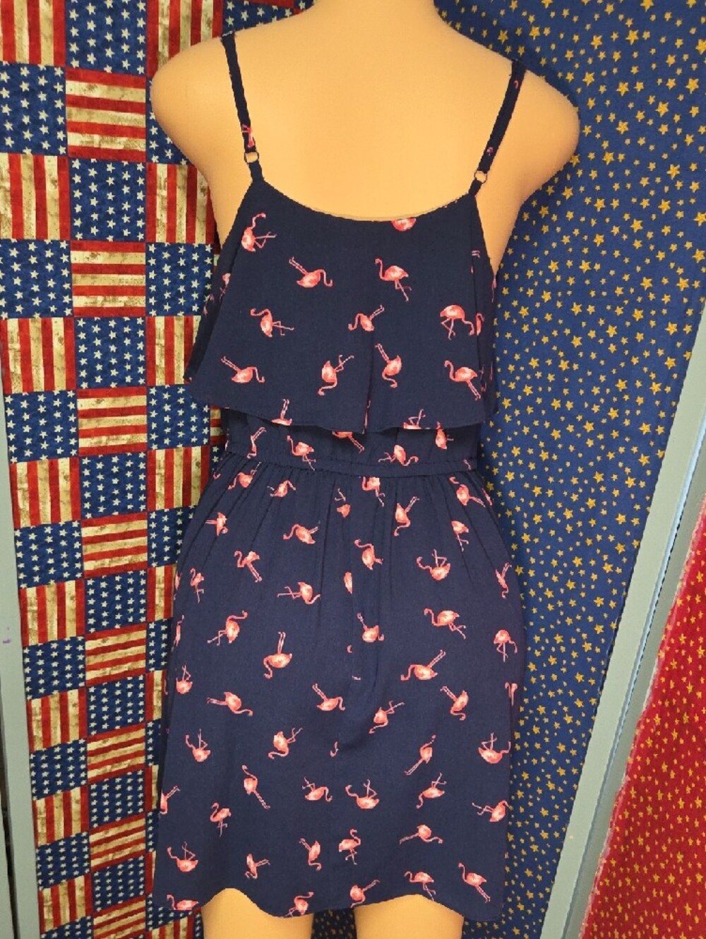 Elle Navy Dress with Pink Flamingo Print - Picture 3 of 6